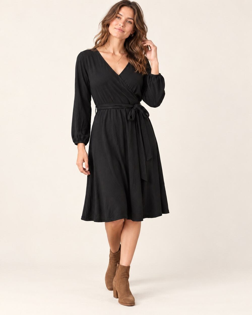 Gap Wrap Midi Dress sz M Tall Black Fine Knit V Neck Surplice Fall Office Modest